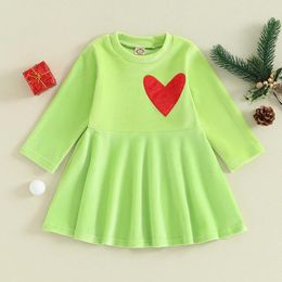 Girl Dresses Toddler Baby Christmas Outfit Santa Valentines Day Dress Heart Crewneck Fall Winter A-Line Ruffle Clothes
