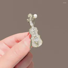Brooches Shinny Crystal Violin Pearl Brooch For Women Exquisite Design Music Accessories Clothing Decoration Pins