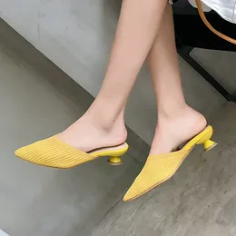 Slippers 2024 Sexy Women Sandals Fashion Summer Shoes Pointed Toe Mules Yellow Black Beige Large Size 34-43