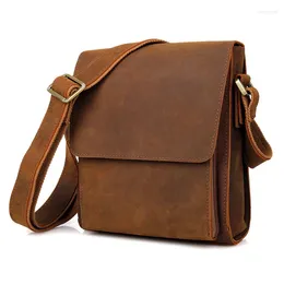 Bag Nesitu High Quality Vintage Thick Brown Genuine Leather Small Men Messenger Bags Crazy Horse Male Shoulder M7055