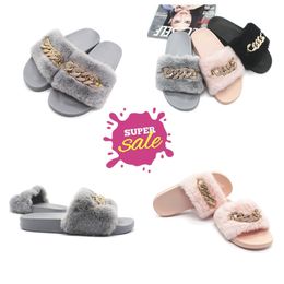 New wholesale in stock Winter Chain Diamond Plush Slippers Indoor and Outdoor Plush Flat Bottom Warm Slippers GAI fur chains Fluffy fall babouche Casual fashion