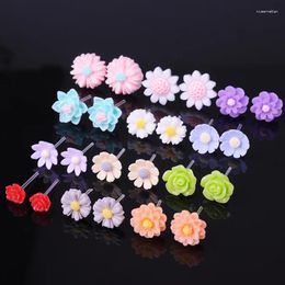 Stud Earrings 8Seasons Fashion Colorful Rose Chrysanthemum Flower Plastic Set For Women Party Club Jewelry 1Set