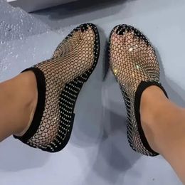 Crystal Loafers Woman Luxury Brand Designer Mesh Flats Casual Walking Shoes Summer Shallow Dress Cool Boots Sandals 240313