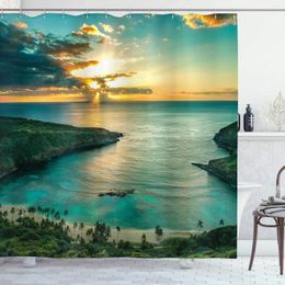 Shower Curtains Hawaiian Curtain Sunrise Over Hanauma Bay Oahu Hawaii Sunbeams Through Clouds Shoreline Cloth Fabric Bathroom