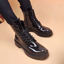 boots mens luxury fashion high motorcycle boots patent leather shoes party nightclub dress cowboy platform boot cool long botas hombre