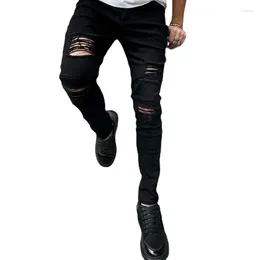Men's Jeans 2024 Korean Edition With Tears Slim Fit Small Feet Youth Mid Waist Long Pants Trendy