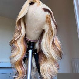 Lace Wigs 360 Frontal Highlight Blonde Wig Body Wave Front 13X4 Ombre Coloured Simation Human Hair For Women Brazilian Drop Delivery Pr Dh5Fc