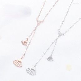 Chains Korean Hollowed Out Necklace Women's Fashion Pure Silver Color Double-layer Fan-shaped Clavicle Chain With Diamond.