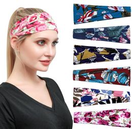 Fashion Floral print Headband Women Sports Head Sweatband Yoga Running Headband Vintage Hairband Girls Headwear Leopard Scarf Hair Accessories