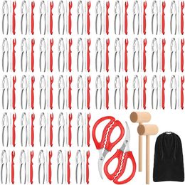 Dandat 125 Pcs Tools Set Bulk, Includes Crackers, Leg Forks, 40 Shellers, Scissors and 2 Lobster Crab Mallets with Storage Bag for Seafood Party Supplies