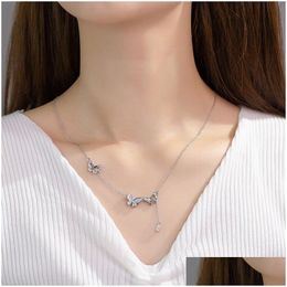 Pendant Necklaces 925 Sterling Sier Hollowed Out Diamond Butterfly Tassel Necklace for Womens Personalised Collarbone Chain Jewellery Dr Dhxn6