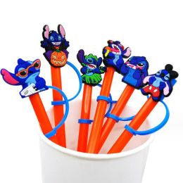 new styles blue straw toppers covers charms pvc reusable dust plug cartoon anime decoration accessories for straws ZZ