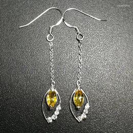 Dangle Earrings Natural Real Yellow Citrine Drop Long Earring 925 Sterling Silver 4 8mm 0.5ct 2pcs Gemstone C211091