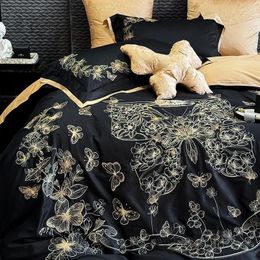 Bedding Sets Comfort Luxurious Ultra Soft 1000TC Egyptian Cotton Quality 4Pcs Butterfly Black White Duvet Cover Set Flat Sheet Pillowcases