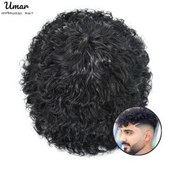 Toupees Toupees 20mm VLoop Thin Skin Curly Hair System Unit Deep Curly Toupee For Men for Black Men Male Hair Prosthesis For Men
