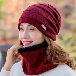 Winter Warm Knit Hat Beanie Hats Scarf Set Skull Cap Neck Warmer With Thick Fleece Lined And For Men Women y240311