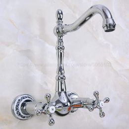 Bathroom Sink Faucets Faucet Polished Chrome Kitchen Mixer Tap Wall Mounted Dual Handle And Cold Taps Znf966