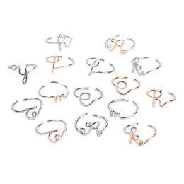 Cluster Rings Letters Design Fashion Deformed Letter For Women Simple Gold Sier Name Ring Female Statement Party Charm Jewellery Gift Dr Dhy9B