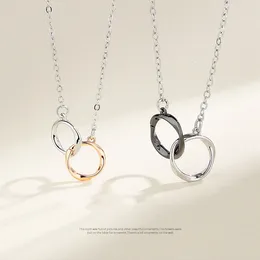 Pendants Classic S925 Stamp Silver Colour Necklace Fashion Mobius Double Ring Couple Necklaces For Women Men Anniversary Jewellery Gift