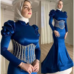 Ebi Muslim Aso Arabic Mermaid Prom Dresses Beaded Crystals Sexy Evening Formal Party Second Reception Birthday Engagement Bridesmaid Gowns Dress ZJ