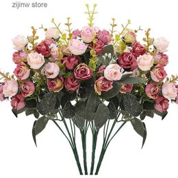 Faux Floral Greenery 1PC Artificial Flowers Silk Rose Vase For Christmas Wreath WeddingBouquet Home Arrangement New Years Decoration Scrapbooking Y240322