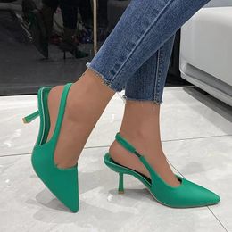 Dress Shoes Women's Sandals 2024 Summer Closed Toe Green Single Female Thin Heel Fashion Hollow Pointed Women