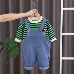 Clothing Sets Toddler Boy Spring Autumn Cartoon Striped O-neck Long Sleeve T-shirts And Overalls For Boys Birthday Clothes Outfits