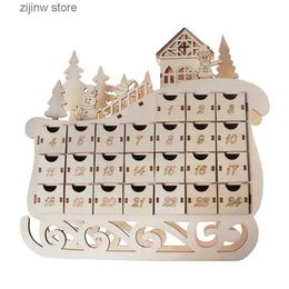 Calendar Sled wooden descent calendar countdown Christmas party decoration 24 drawers with LED lights decoration Y240322