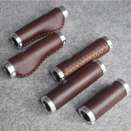 Cowhide handlebar grip lock on 90 128mm fit bromtpon bike mountain road leather grips 222mm universal 240318