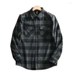 Men's Casual Shirts Men Plaid Shirt Long Sleeve Chest Two Pocket Design Fashion Button Streetwear USA Size S-XXL