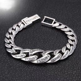 S999 Sterling Silver Retro Thai Bracelet Luxury Personality Sixcharacter Mantra Fashion Jewellery Gift Simple Men 240307