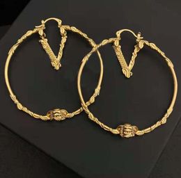 New Fashion big hoopEarring Greece Meander pattern Medusa portrait sculpture pendant women men Designer earring Brass 18K gold plated ladies Ear clipons
