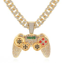 Strass Kubanische Halskette Iced Out Link Kette Game Controller Griff Anhänger Halskette für Frauen Männer Gold Farbe Hip Hop Schmuck x07258n