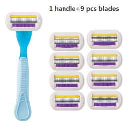 Razor 1 Handle + 9 Blades/ Women Razor Knife Household Artifact for Armpit Hair Removal Shaver Hair Ladies Bikini Venus Trimmer