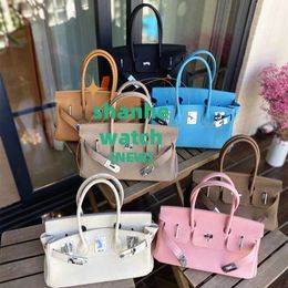 Original Tote Bag New Long Handbag Silver Button Head Layer Cowhide Fashion One Shoulder Lock Buckle Leather Womens