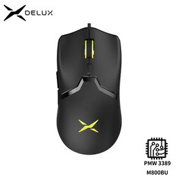 Delux M800 PMW3389 RGB Wired Gaming Mouse 58g Lightweight Ergonomic 1000Hz Mice with Soft rope Cable For Computer Gamer 240314