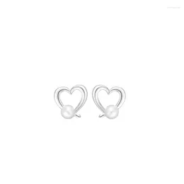 Stud Earrings Sterling Silver Women's Crystal Zircon Heart Shaped Pearl Sweet Romantic Fashion Jewellery Couple Gift