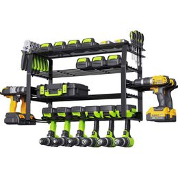 Kayfia Power Organizer Wall Mount, Removable Design Cordless 10 Drill Slots, 4 Layer Heavy Duty Tool Organizers and Storage, Garage Utility Racks with