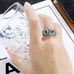 1pcs Adjustable Blue Eyes Owl 14K Gold Ring for Cute Men and Women Engagement Wedding Rings Jewellery Gifts Wholesale