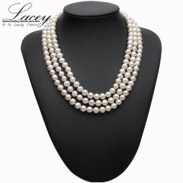 Necklaces Real pearl necklace silver jewelry,freshwater pearl three stand chocker necklace Jewellery bridal necklace for Women drop shipping