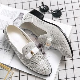 Shoes Luxury Diamond Designer Mens White Business Stylist Casual Leather Loafers Man Moccasins Original Men Wedding Dress Male Shoes