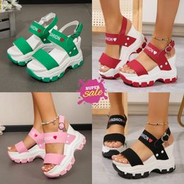 2024 Comfort Women's plus-size sandals with wedge soles, thick heels, round head, open toe letter, one-line buckle GAI 35-43