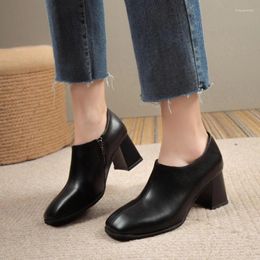 Dress Shoes Deep Cut Solid Color Single Shoe Female Spring And Autumn 2024 Side Zipper Square Toe Thick Heel Comfortable Loafer