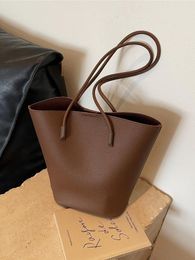 Drawstring Senior Texture Handbag For Women 2024 All-Match Single Shoulder Bucket Shopping Basket Commuter Tote Bag Fashion Pure Color