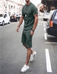 Mens Tracksuit Summer Short Sleeves Shorts Pure Colour Outfits Men Breathable Whole Two Piece Pants Active Sweatsuits334w2530769