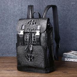 Backpack Trend 2024 Crocodile Pattern Men's Real Leather Bag Versatile Casual Fashionable Shoulder HandBag