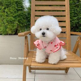 Dog Apparel Cute Lace Pet Clothing Breathable Flying Sleeve Strawberry Puppy Vest Teddy Bichon Schnauzer Poodle For Small Clothes