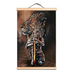 Vintage Roman Crusades Armour Warrior Scroll Poster and Canvas Art Prints Home Wall Decor Banner - Masonic Knights Templar Flag Wall Hanging Painting AB10