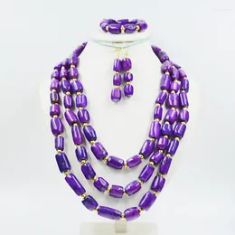 Necklace Earrings Set 3 Row Purple Natural Coral Necklace. Bracelet. . Exquisite. Pretty. Bridal Wedding Jewellery