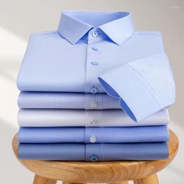 Men's Dress Shirts High Quality Stretch Anti-Wrinkle Men Shirt Long Sleeve Bamboo Fibre For Formal Social Camisas White 8XL